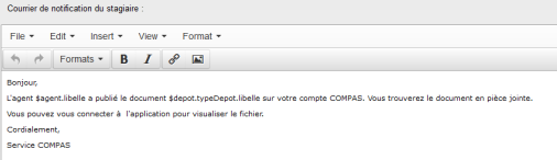 Notification destinée au stagiaire (Publication)