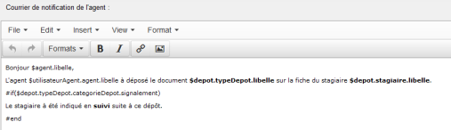 Notification destinée à l'agent